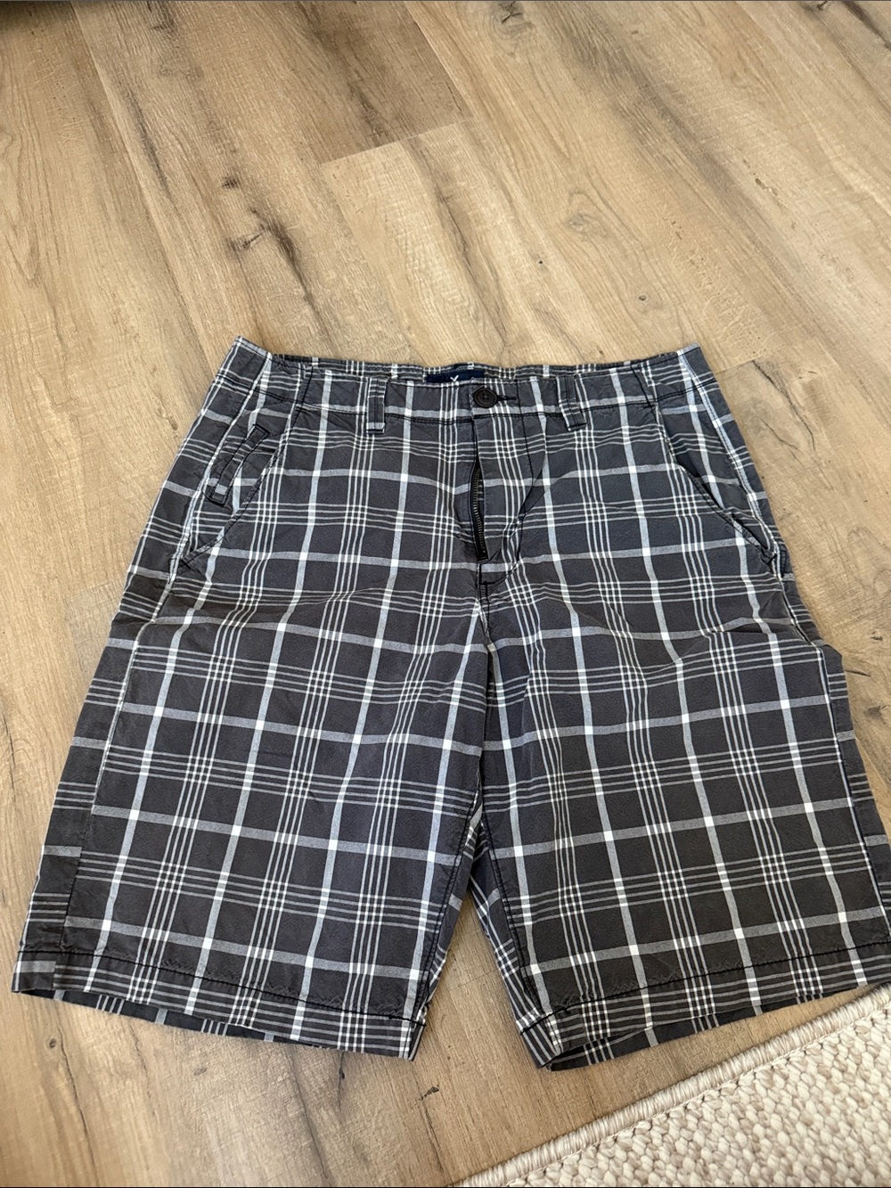 American Eagle Outfitters Black & White Plaid Flat Front Shorts